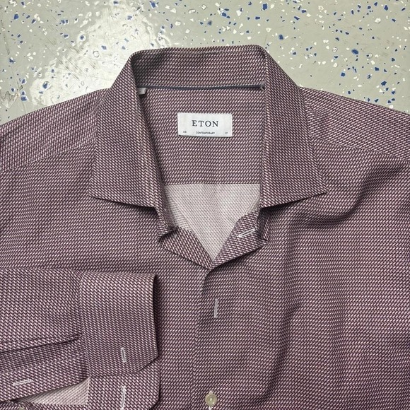 Eton Other - Eton Contemporary 43 17 Geometric Mens Dress Shirt Geometric Plum Purple Long